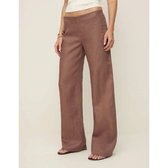 NWT Reformation Vida Linen Low Rise Pant Straight Leg Mink 10 - Picture 1 of 15